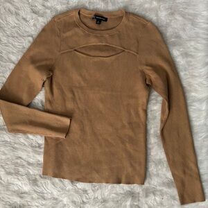 Tan Long Sleeve Ribbed Top